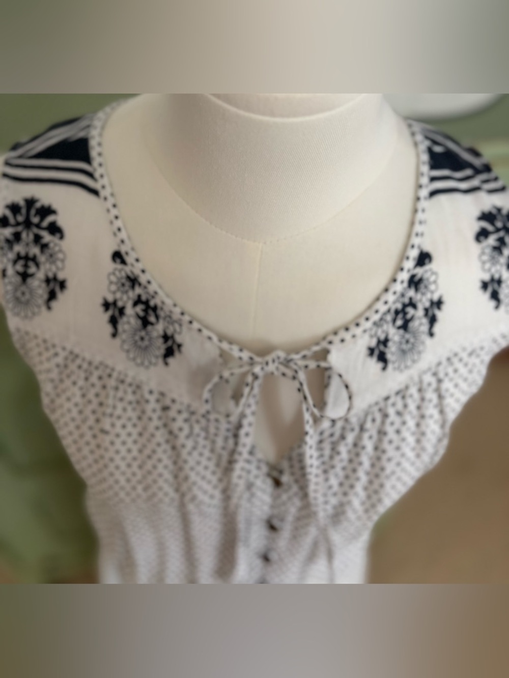 Lucky Brand Peasant-Style Polka-Dot Dress w Decorative Border & Elastic Waist(S) - Picture 5 of 15